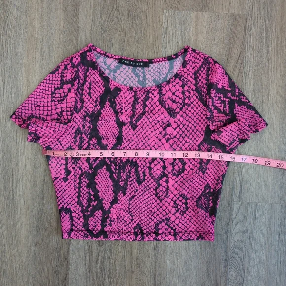 Dolls Kill Sugar Queen Seductress Mesh Crop Top Short Sleeve Pink Snake Print - Picture 6 of 7